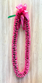 Hot Pink and Emerald Green Plumeria Ribbon Lei