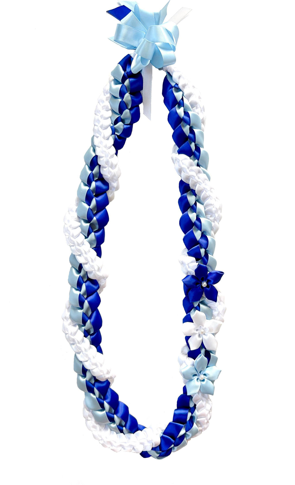 Royal Blue, Light Blue, and White Wrap Ribbon Lei