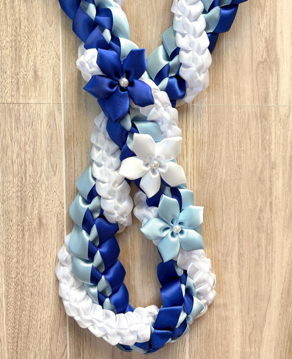 Royal Blue, Light Blue, and White Wrap Ribbon Lei