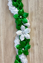 Emerald Green and White Wrap Ribbon Lei