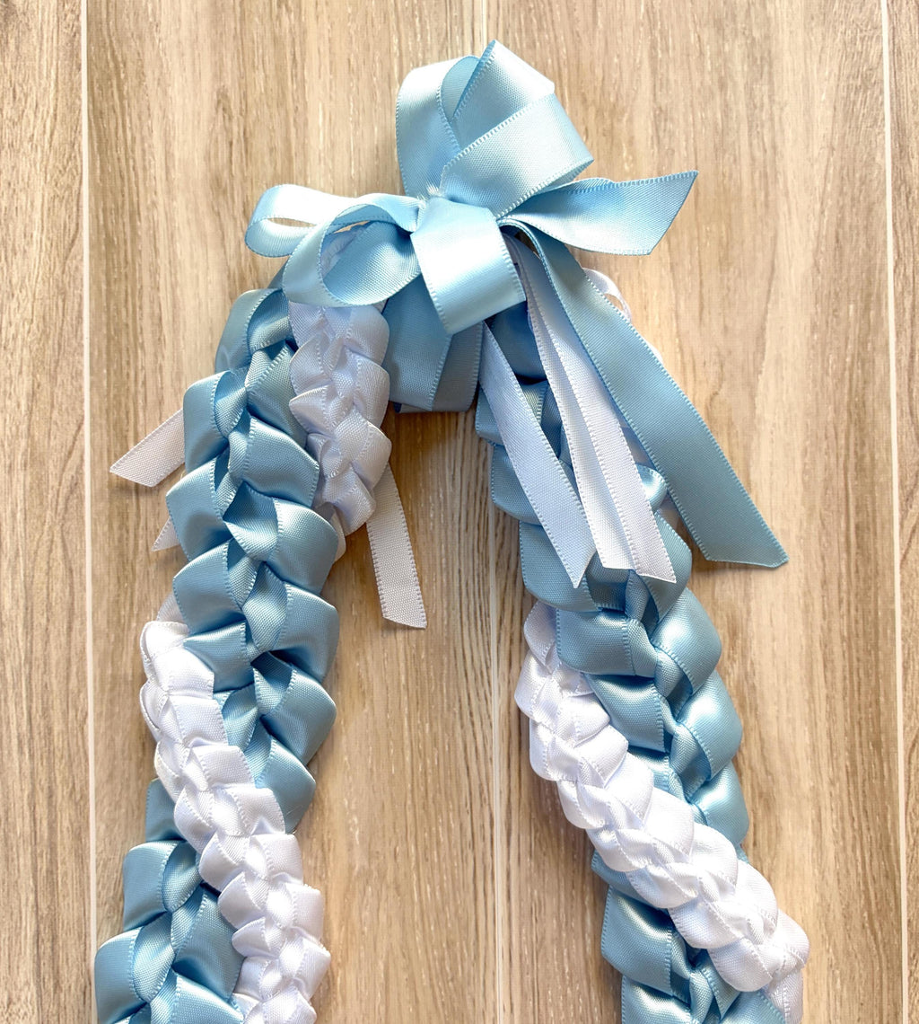 Light Blue and White Wrap Ribbon Lei