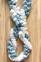 Light Blue and White Wrap Ribbon Lei