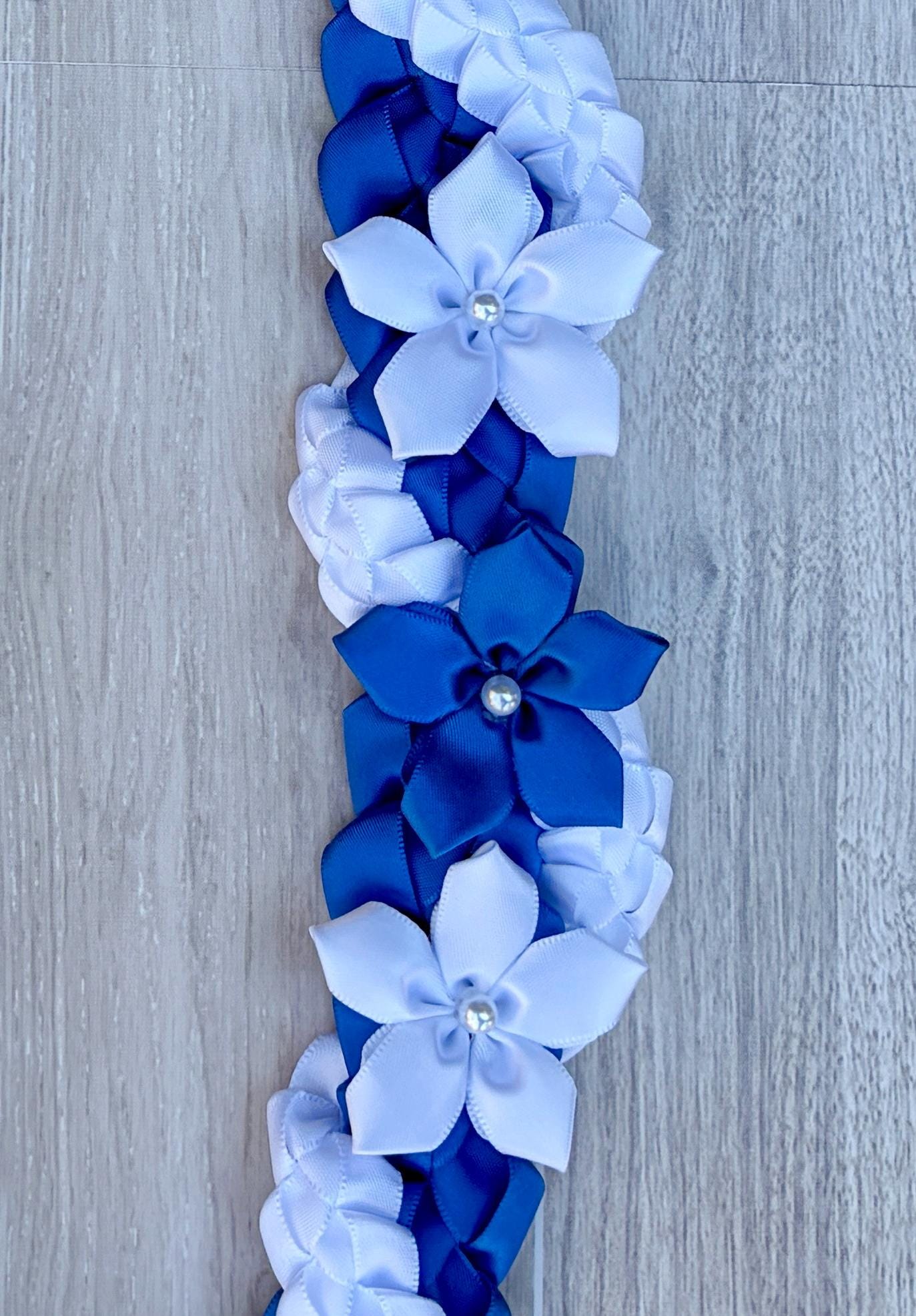 Royal Blue and White Wrap Ribbon Lei