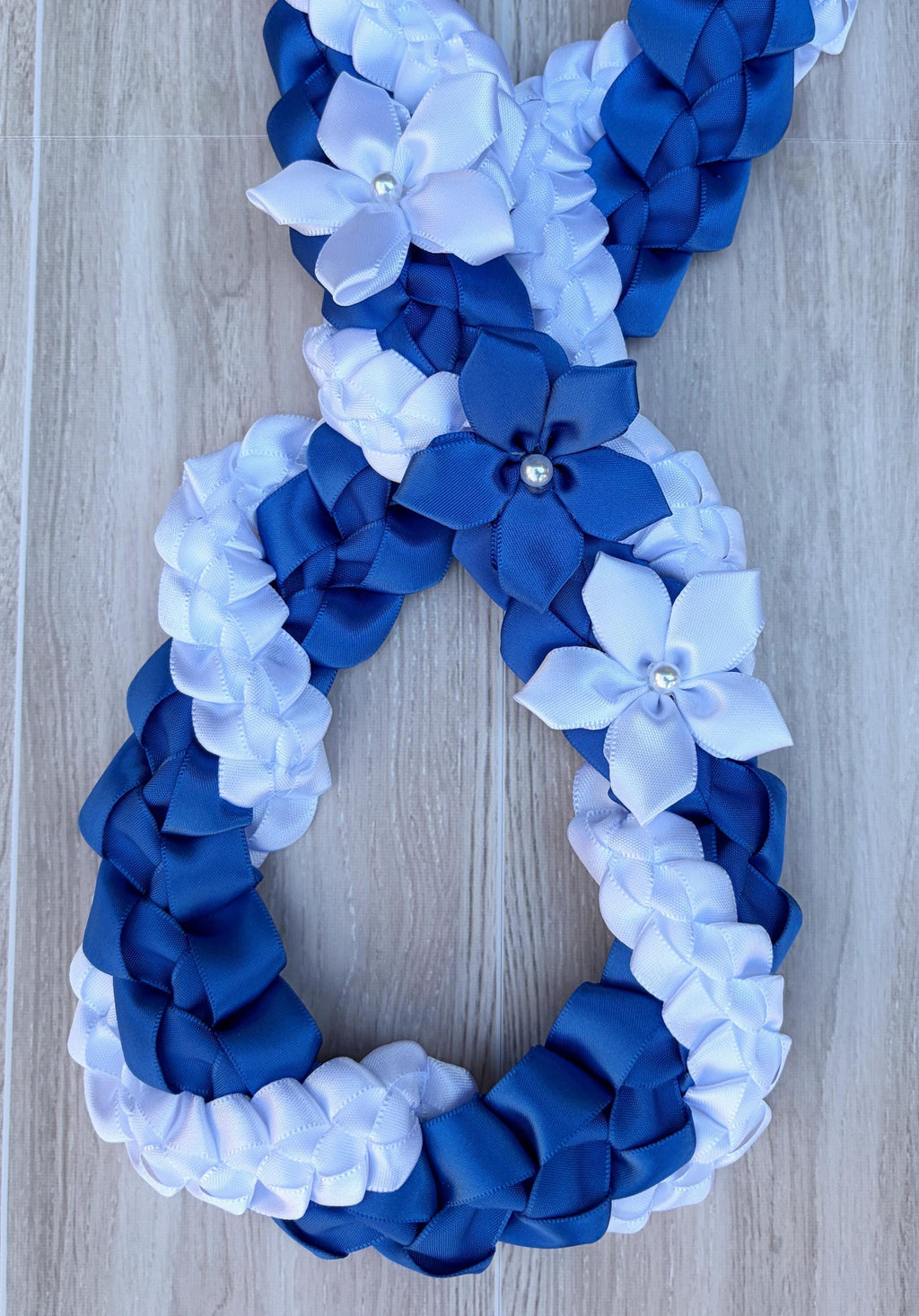 Royal Blue and White Wrap Ribbon Lei