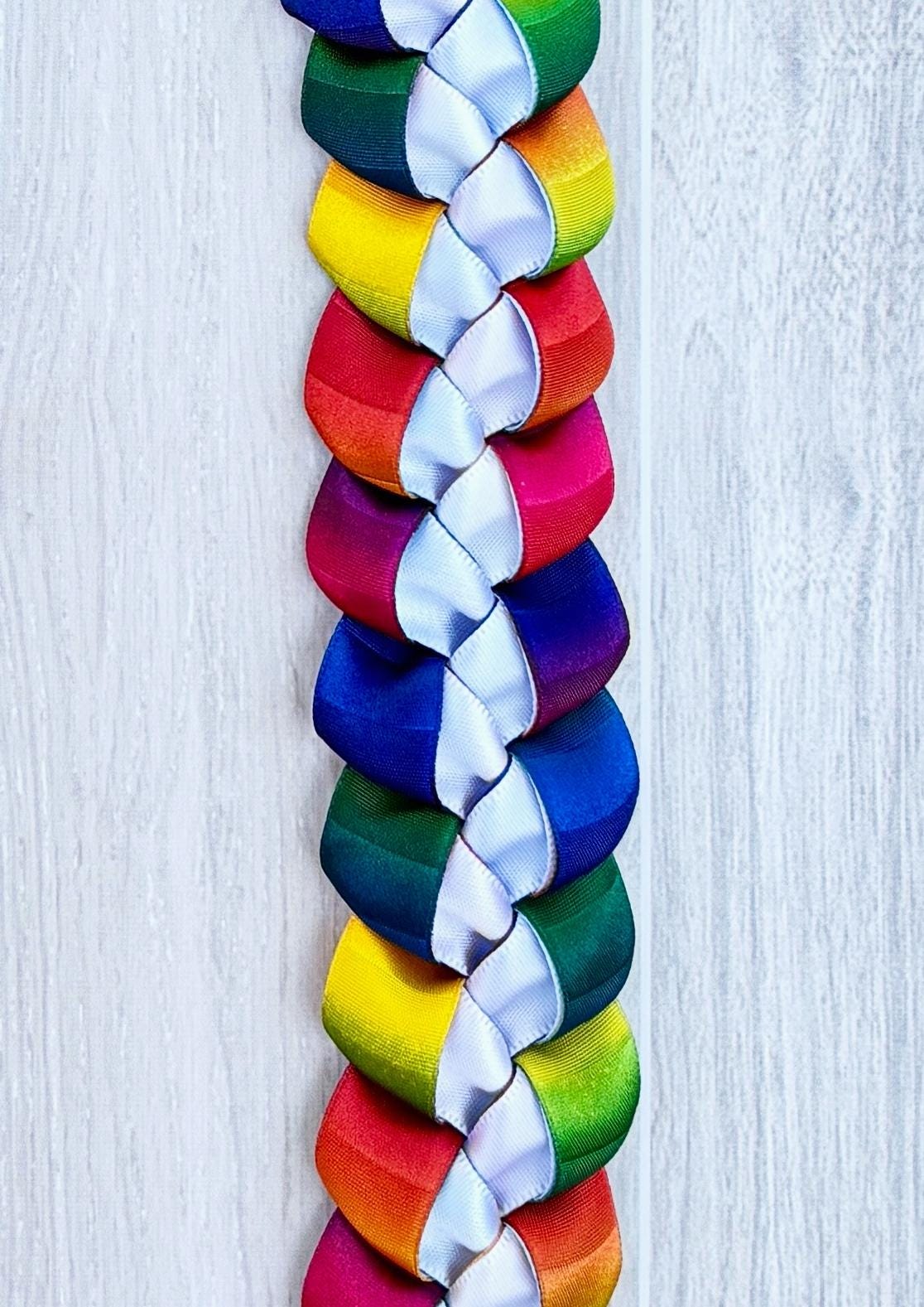 Rainbow and White 5/8" Ribbon Lei